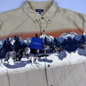 NWT Croft & Barrow Wolf Print Button Shirt XXL LS Graphic Nature Mountain Gorp